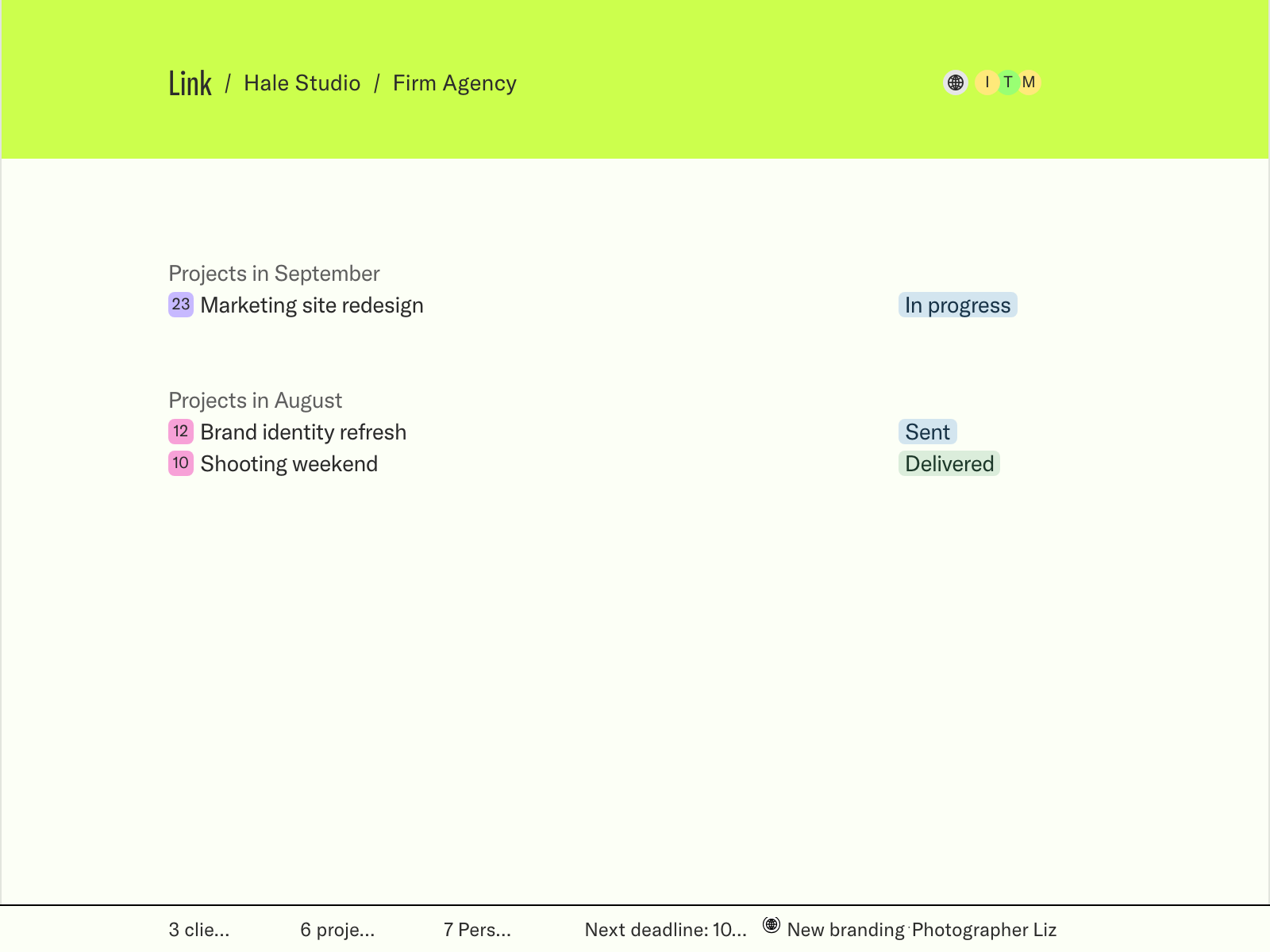 Firm Agency’s projects in Hale Studio’s client portal